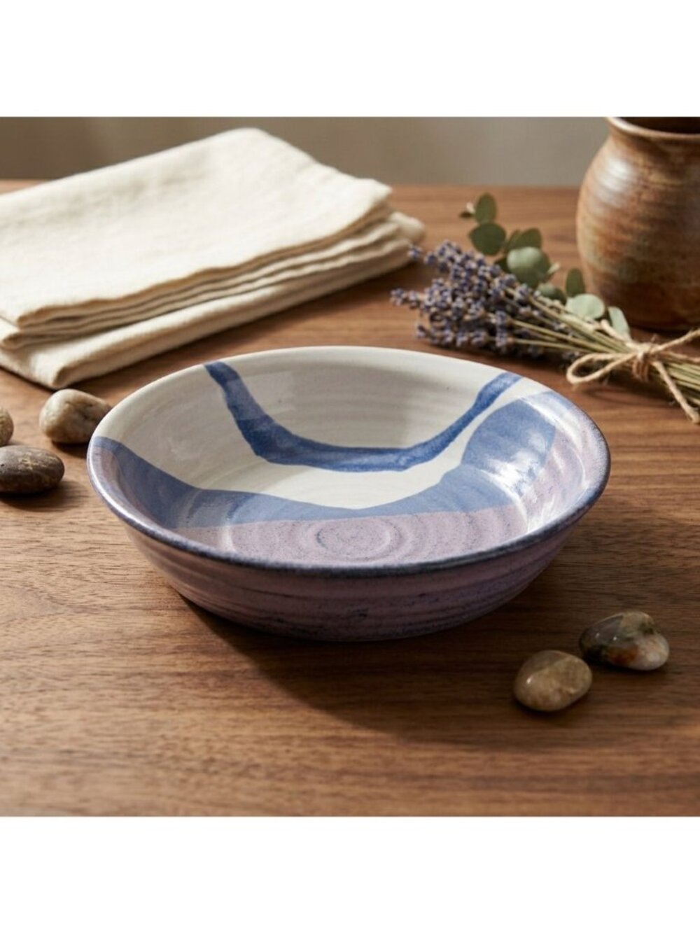 Vintage Signed Jordan Studio Art Pottery Bowl Abstract Pastel Waves 9"